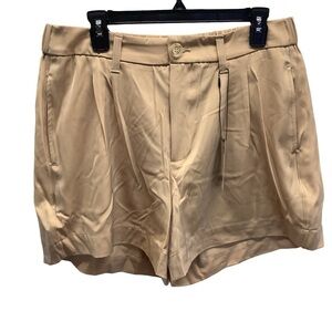 Dictionary Satin Size Large Beige Button-Front Pleat Shorts. New With Tags.
